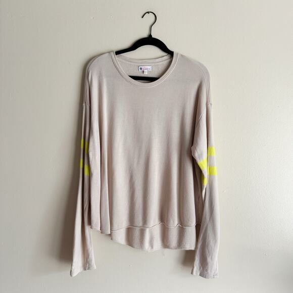 Sundry x Evereve Tan + Neon Stripe Varsity Long Sleeve Lightweight Sweater - Picture 8 of 10